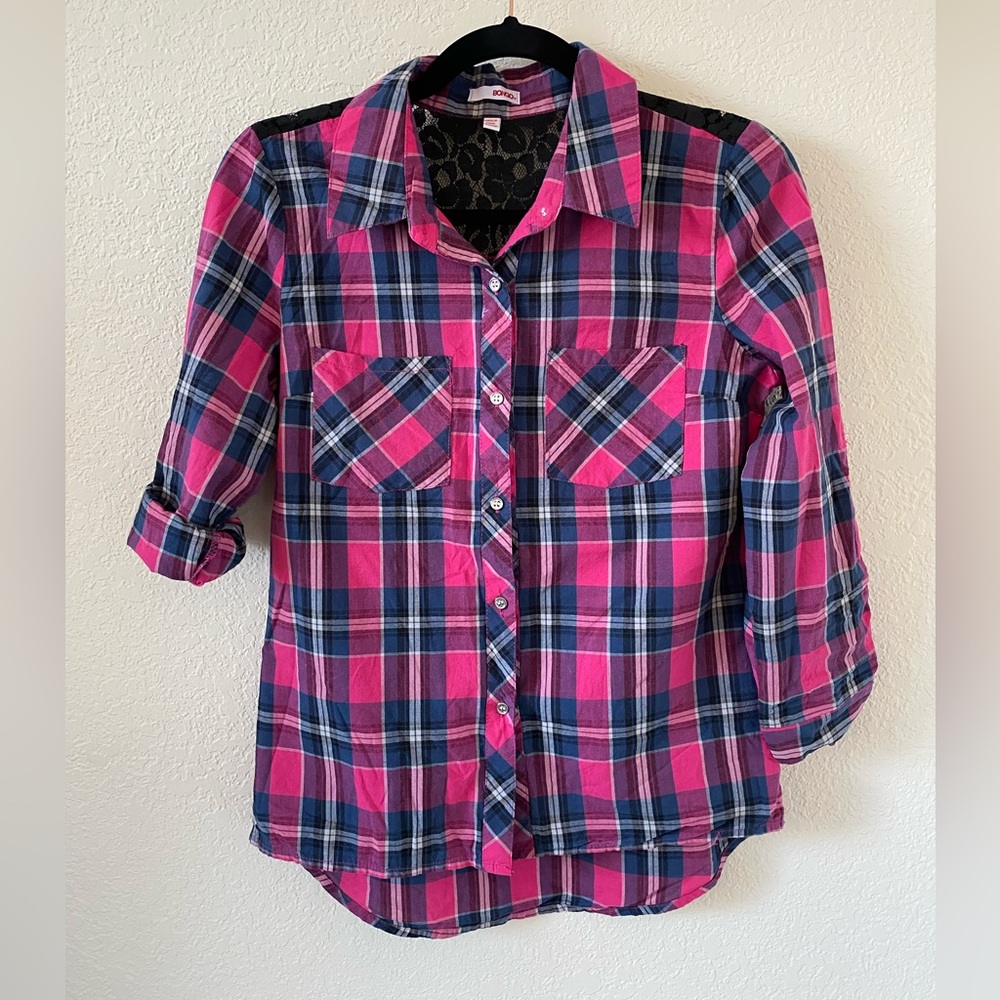 Bongo Flannel Lace Accents Button-Up